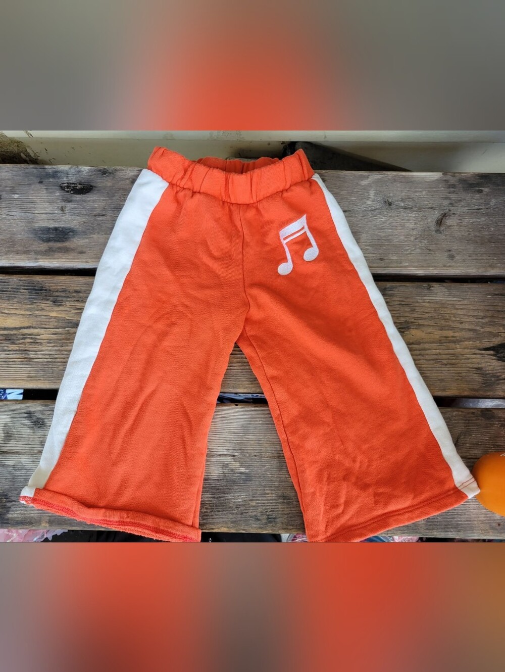 MINI RODINI SZ 1.5-3Y VGUC BRIGHT ORANGE MUSIC NOTES aplique wide leg sweatpants
